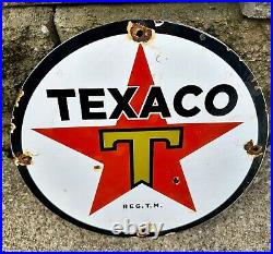 Vintage Texaco Star Gasoline Porcelain Gas Fire Chief Pump Plate Service Sign