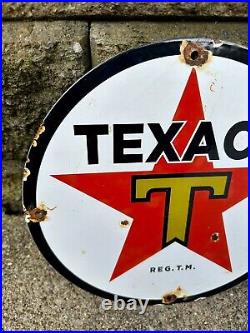 Vintage Texaco Star Gasoline Porcelain Gas Fire Chief Pump Plate Service Sign