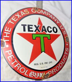 Vintage Texaco Texas Company Porcelain Sign Pump Plate Gas Station Oil Service