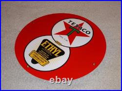 Vintage Texaco With Ethyl Gasoline 8 Ball? 11 3/4 Porcelain Metal Gas Oil Sign