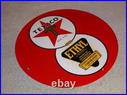 Vintage Texaco With Ethyl Gasoline 8 Ball? 11 3/4 Porcelain Metal Gas Oil Sign