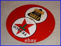 Vintage Texaco With Ethyl Gasoline 8 Ball? 11 3/4 Porcelain Metal Gas Oil Sign