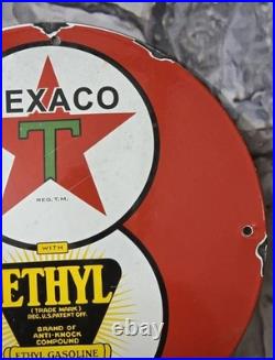 Vintage Texaco With Ethyl Gasoline Porcelain Gas Station Pump Sign 12
