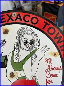 Vintage Trisha's Towing Texaco? Gas Pump Plate Porcelain 12