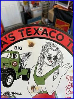 Vintage Trisha's Towing Texaco? Gas Pump Plate Porcelain 12