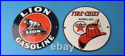 Vintage Two Gasoline Porcelain Texaco & Lion Gas Service Station Pump Signs 6