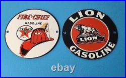 Vintage Two Gasoline Porcelain Texaco & Lion Gas Service Station Pump Signs 6