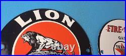 Vintage Two Gasoline Porcelain Texaco & Lion Gas Service Station Pump Signs 6 Vintage Two Gasoline Porcelain Texaco & Lion Gas Service Station Pump Signs 6