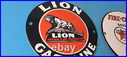 Vintage Two Gasoline Porcelain Texaco & Lion Gas Service Station Pump Signs 6 Vintage Two Gasoline Porcelain Texaco & Lion Gas Service Station Pump Signs 6