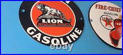 Vintage Two Gasoline Porcelain Texaco & Lion Gas Service Station Pump Signs 6 Vintage Two Gasoline Porcelain Texaco & Lion Gas Service Station Pump Signs 6
