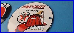 Vintage Two Gasoline Porcelain Texaco & Lion Gas Service Station Pump Signs 6 Vintage Two Gasoline Porcelain Texaco & Lion Gas Service Station Pump Signs 6