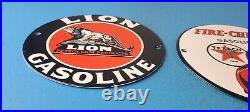 Vintage Two Gasoline Porcelain Texaco & Lion Gas Service Station Pump Signs 6 Vintage Two Gasoline Porcelain Texaco & Lion Gas Service Station Pump Signs 6