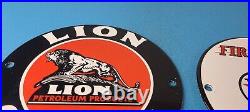 Vintage Two Gasoline Porcelain Texaco & Lion Gas Service Station Pump Signs 6 Vintage Two Gasoline Porcelain Texaco & Lion Gas Service Station Pump Signs 6