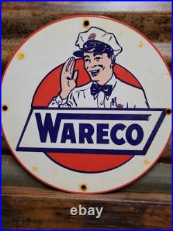 Vintage Wareco Porcelain Sign Gasoline Gas Pump Plate Station Texaco Texas 12