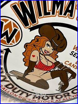 Vintage Wilmas Western Motor Oil Porcelain Sign Lube Gas Pump Station