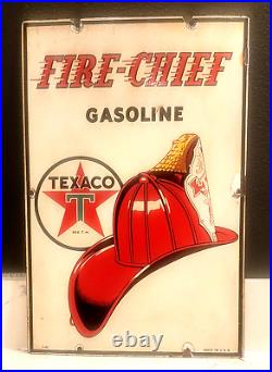 Vintage original 1940 TEXACO FIRE CHIEF GASOLINE porcelain gas pump SIGN, 3-40