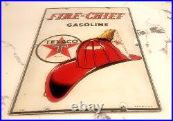 Vintage original 1940 TEXACO FIRE CHIEF GASOLINE porcelain gas pump SIGN, 3-40