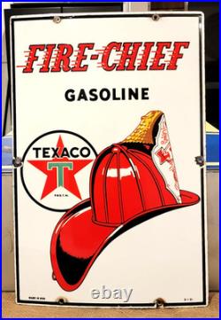 Vintage original 1951 TEXACO FIRE CHIEF GASOLINE porcelain gas pump SIGN