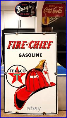 Vintage original 1951 TEXACO FIRE CHIEF GASOLINE porcelain gas pump SIGN