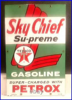 Vintage original 1961 TEXACO SKY CHIEF Supreme GASOLINE porcelain gas pump SIGN