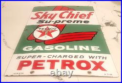 Vintage original 1961 TEXACO SKY CHIEF Supreme GASOLINE porcelain gas pump SIGN