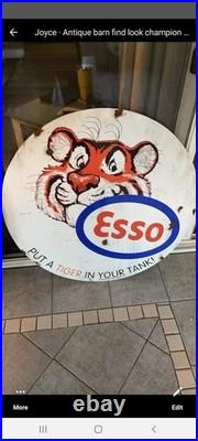 Vintage style-barn Find look Esso Tiger Sales Service Gas Pump Plate Sign