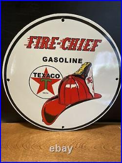 Vintage''texaco Fire Chief'' Gas & Oil Pump Plate 12 Inches Porcelain Sign