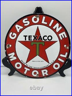 Vintage''texaco'' Gas & Oil Pump Plate 12 Inches Porcelain Enameled Sign
