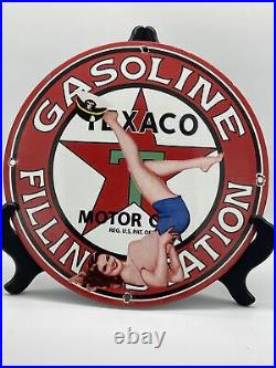 Vintage''texaco Gasoline'' Gas & Oil Pump Plate 12 Inch Porcelain Sign