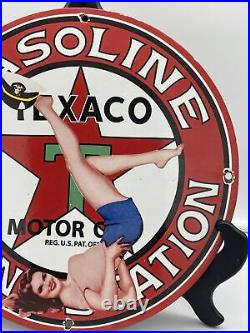 Vintage''texaco Gasoline'' Gas & Oil Pump Plate 12 Inch Porcelain Sign