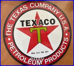 Vintage''texaco Motor Oil'' Gas & Oil Pump Plate 12 Inches Porcelain Sign