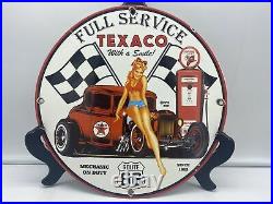 Vintage''texaco Route 66'' Porcelain Enameled Pump Plate 12 Inch