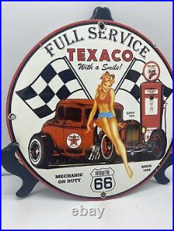 Vintage''texaco Route 66'' Porcelain Enameled Pump Plate 12 Inch