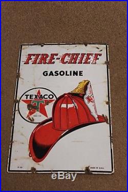 Vtg 1940 Texaco Fire Chief Gasoline Gas Pump Plate 12X18 Porcelain Metal Sign