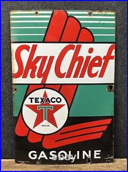 Vtg 1940 Texaco Sky Chief Gasoline Porcelain Sign Gas Pump Plate 17.75 9-40