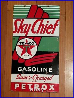 Vtg 1955 Texaco Sky Chief PETROX Gas Station Pump Plate 22x12 Porcelain Sign