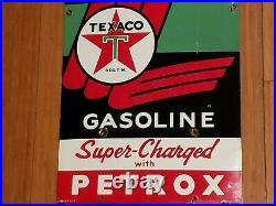 Vtg 1955 Texaco Sky Chief PETROX Gas Station Pump Plate 22x12 Porcelain Sign