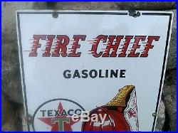 Vtg 1962 Texaco Gas Station Fire Chief Porcelain Gas Pump Sign 3-1-62 18x12