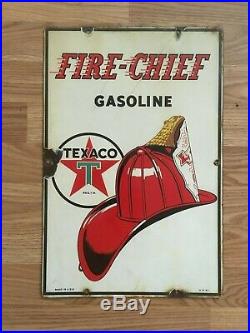 Vtg Porcelain Texaco Pump Plate Sign Old Gas Service Station 12x18 Fire Chief