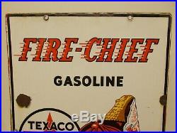 Vtg TEXACO Fire-Chief Porcelain Gas Pump SignMeasures 18 X 12Circa 3/1945