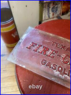 Vtg old 1940s original texaco Fire Chief Gas Pump Sign Painted Ad Glass Part