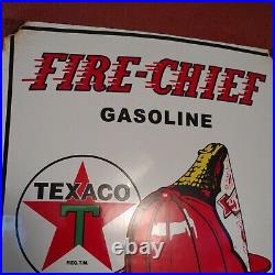Vtg style Texaco Fire Chief Porcelain Metal gas pump Plate sign