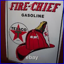 Vtg style Texaco Fire Chief Porcelain Metal gas pump Plate sign